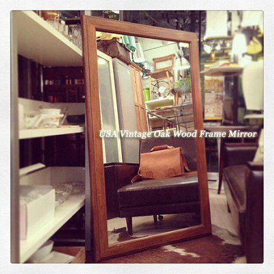 ☆ USA　Vintage  Oak Wood Frame Mirror / アメリカ　ビンテージ　オーク材フレームミラー