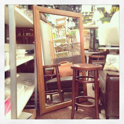 ☆ USA　Vintage  Oak Wood Frame Mirror / アメリカ　ビンテージ　オーク材フレームミラー