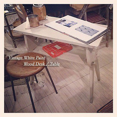 ☆ Vintage White paint   Wood Desk/Table / ビンテージ　ホワイトペイントウッドデスク　テーブル