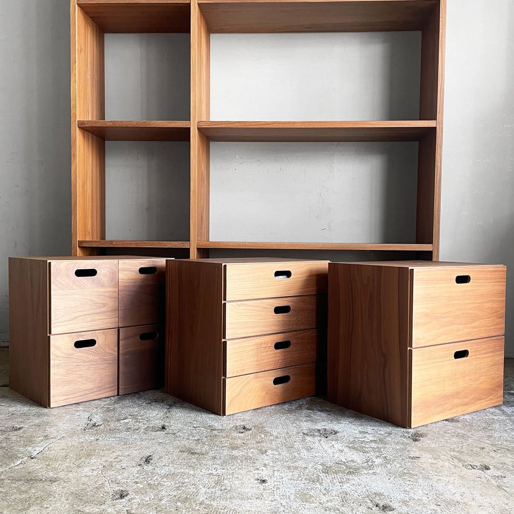 無印良品 MUJI スタッキングシェルフ 5段 + 追加 ワイド5段 + 引出し4段 + 引出し2段 + 引出し4個 ウォールナット材 オープンシェルフ 本棚 参考定価￥75,770- ■
