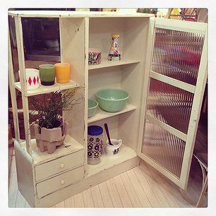 ☆ Vintage  Shabby White Paint Glass Cabinet / ビンテージシャビー　ホワイトペイント　ガラスキャビネット