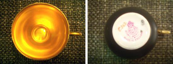 ◇ England Royal Worceter （ ロイヤル ウースター ）  希少な30～40's ヴィンテージ 黒マット×金彩レリーフ×アイボリージュール打ち デミタス カップ&ソーサー