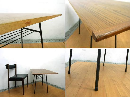 ★Teak Wood × Vintage  Iron Leg Remake Table ／ チーク材トップｘ黒鉄フレーム　リメイク　サイドテーブル