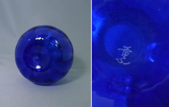 ●　津軽びいどろ　大川薫 作  瑠璃　花入　花瓶　共箱付