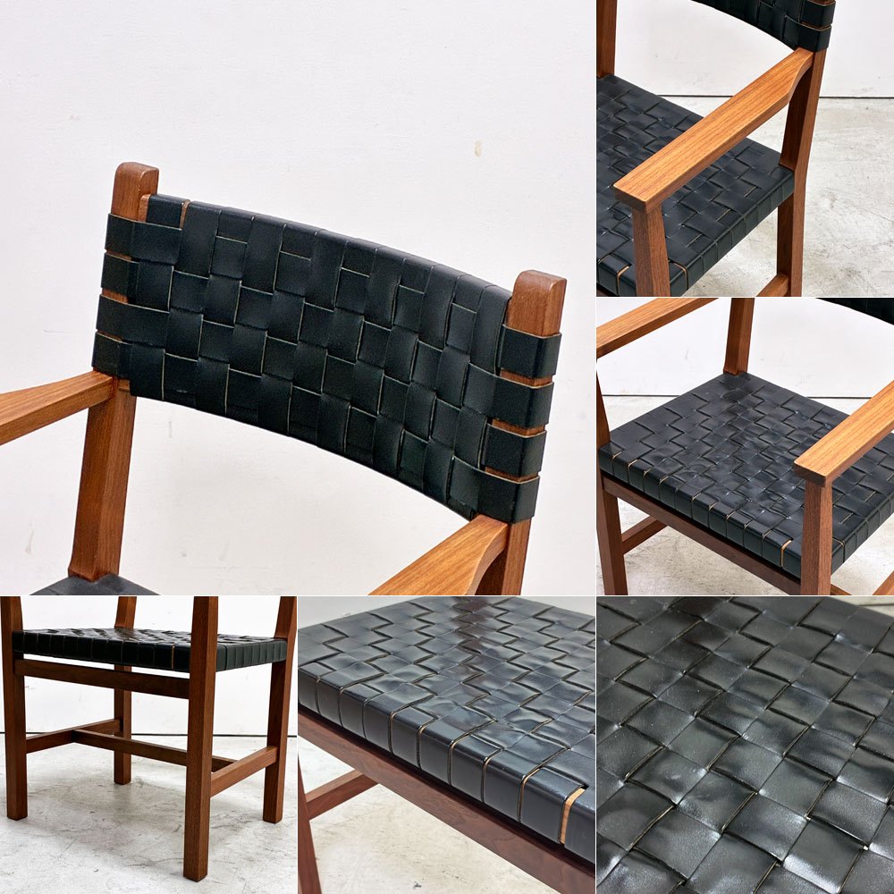 北の住まい設計社 KITANOSUMAISEKKEISHA ラスティック チェア RUSTIC CHAIR アームチェア レザー 本革  ブラック カエデ x ナラ材 廃番 A ●