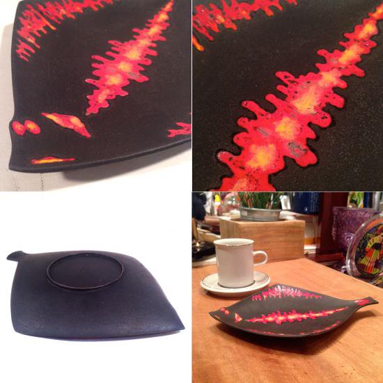 ★60~70'S Japan Vintage Enamel × Iron Fish Tray  魚(ヒラメ)のエナメル(七宝)入り 古い鉄器のトレイ