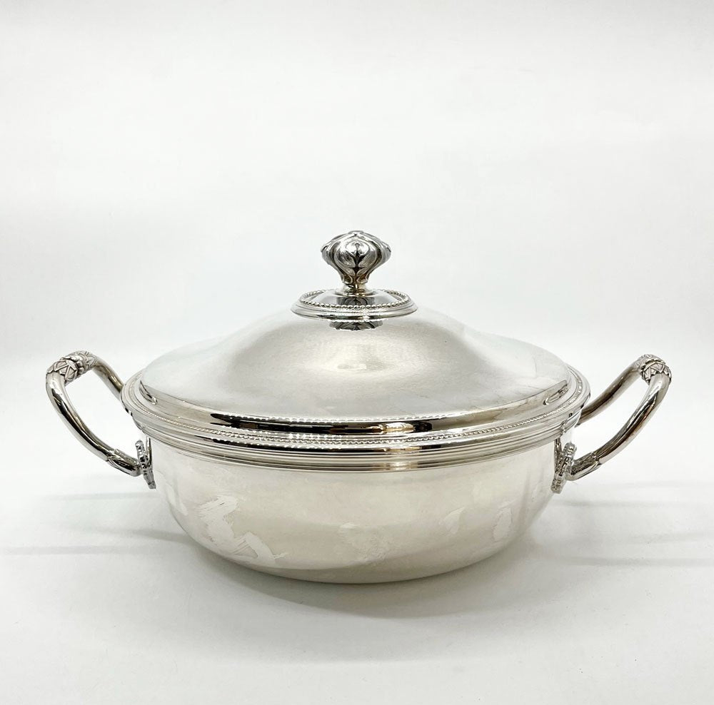クリストフル CHRISTOFLE ベジタブルディッシュ Vegetable Dish スープチューリン 蓋付両手鍋 W30cm 銀メッキ フランス ●