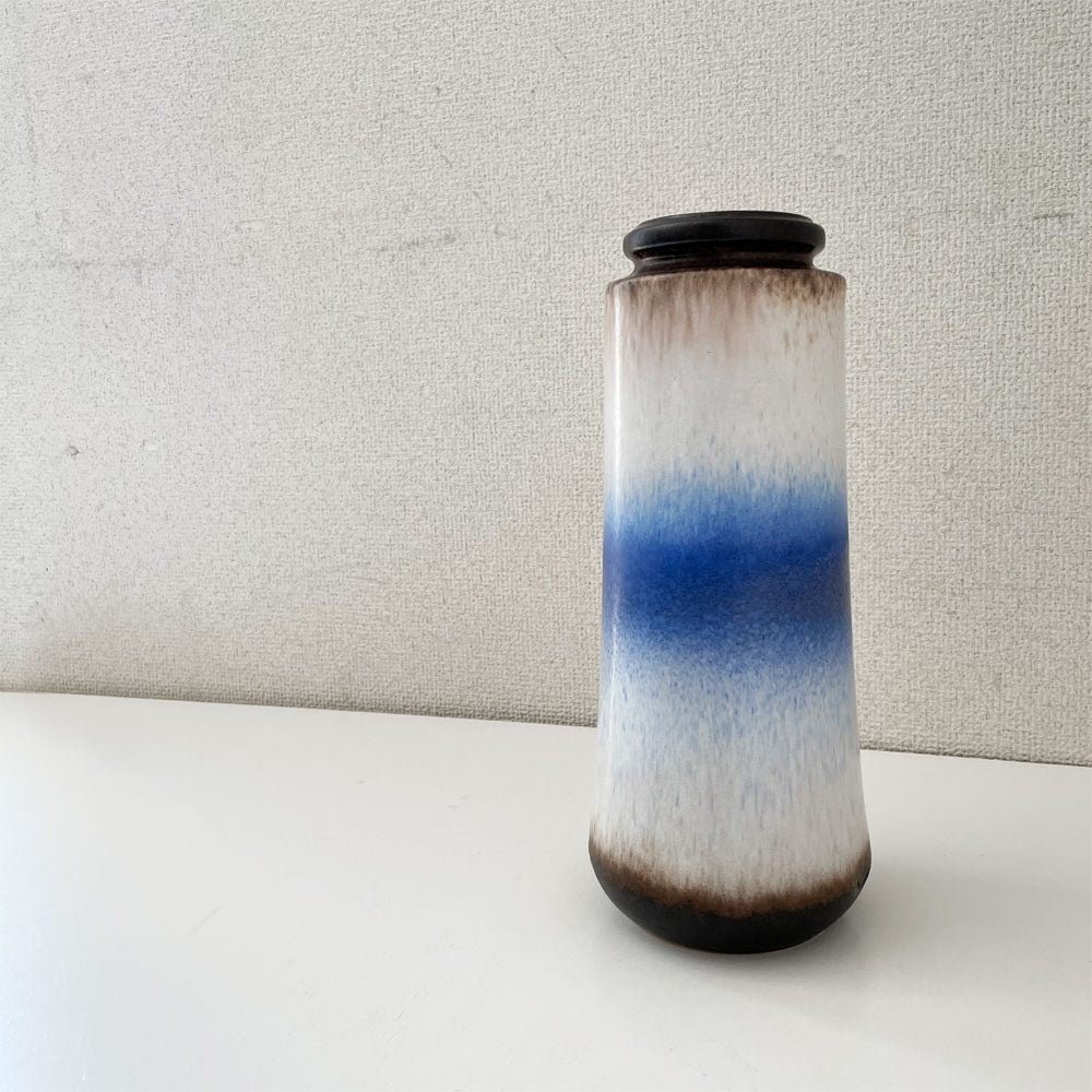 ファットラヴァ FAT LAVA シューリッヒ Scheurich フラワーベース 花瓶 ホワイト×ブルー H26.5cm 西ドイツ West Germany ビンテージ ◎