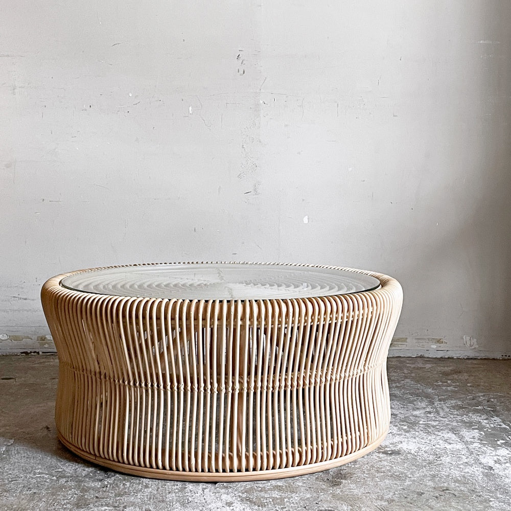 サンフラワーラタン Sunflower Rattan ブリーズ BREEZE ラタン ローテーブル T280ND ガラス天板 Φ71cm ナチュラル アジアンテイスト 籐家具 ■