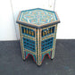 ★Made in Morocco  Hand Paint Hexagon Wood Side Table L ／ モロッコ ハンドペイント 六角形 ウッドサイドテーブルL ブルー