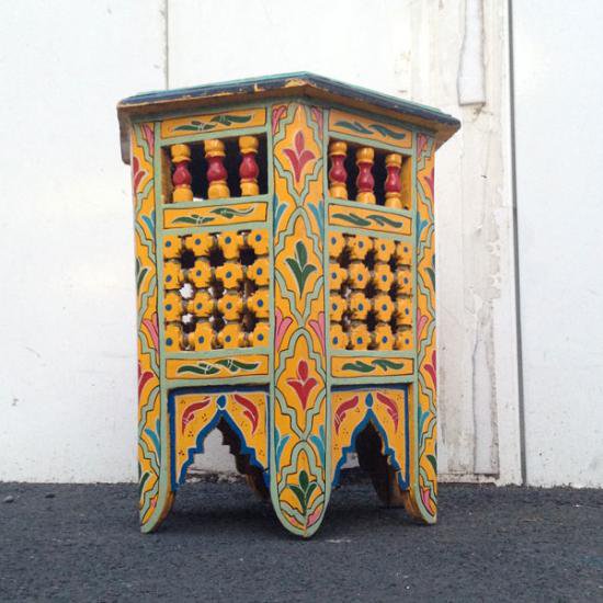 ★Made in Morocco  Hand Paint Hexagon Wood Side Table M ／ モロッコ ハンドペイント 六角形 ウッドサイドテーブルM イエロー