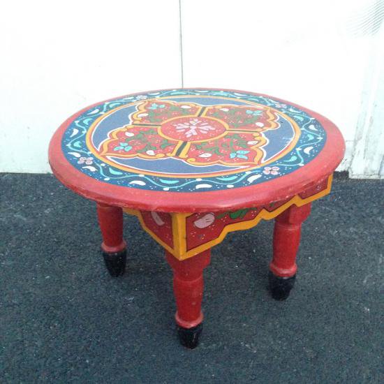 ★Made in Morocco Hand Paint Wood Round Low Table ／ モロッコ ハンドペイント ウッド ラウンドローテーブル レッド