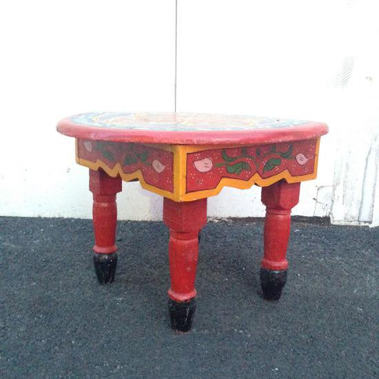 ★Made in Morocco Hand Paint Wood Round Low Table ／ モロッコ ハンドペイント ウッド ラウンドローテーブル レッド