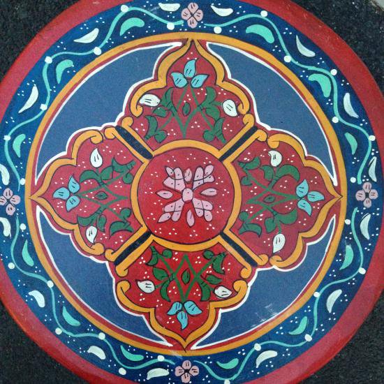 ★Made in Morocco Hand Paint Wood Round Low Table ／ モロッコ ハンドペイント ウッド ラウンドローテーブル レッド