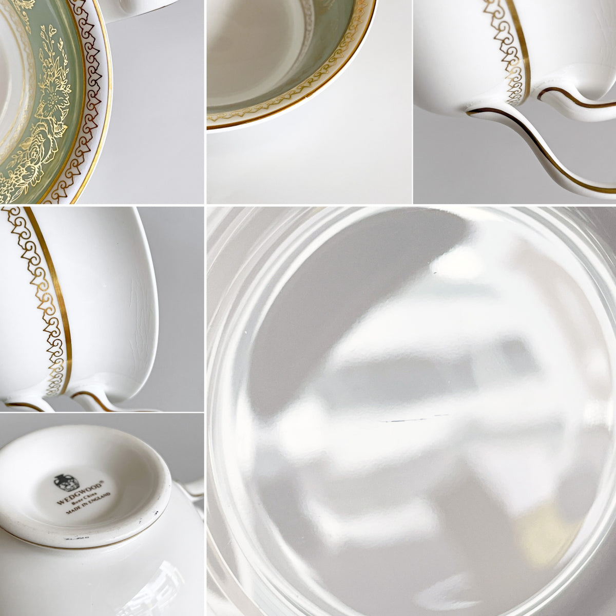 ウェッジウッド WEDGWOOD コロンビア Columbia セージグリーン ティーカップ&ソーサー C&S ボーンチャイナ 陶磁器 黒壺 イギリス ■