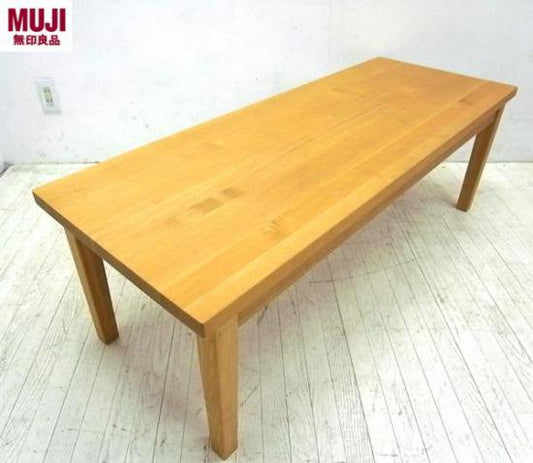 無印良品 MUJI タモ材 ローテーブル w120 無垢材天板 希少廃番◇