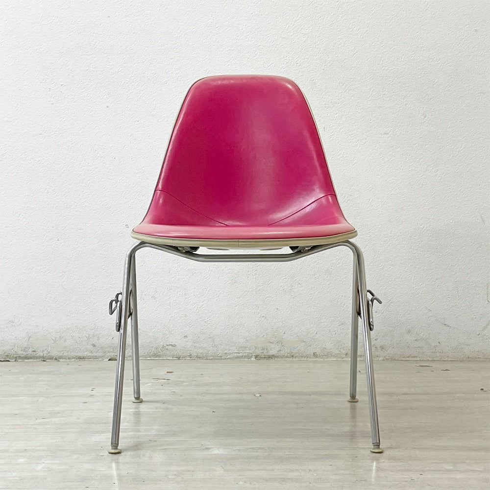ハーマンミラー Herman Miller サイドシェルチェア サード 3rdビンテージ PVCレザー FRP製 スタッキングベース イームズ C ●