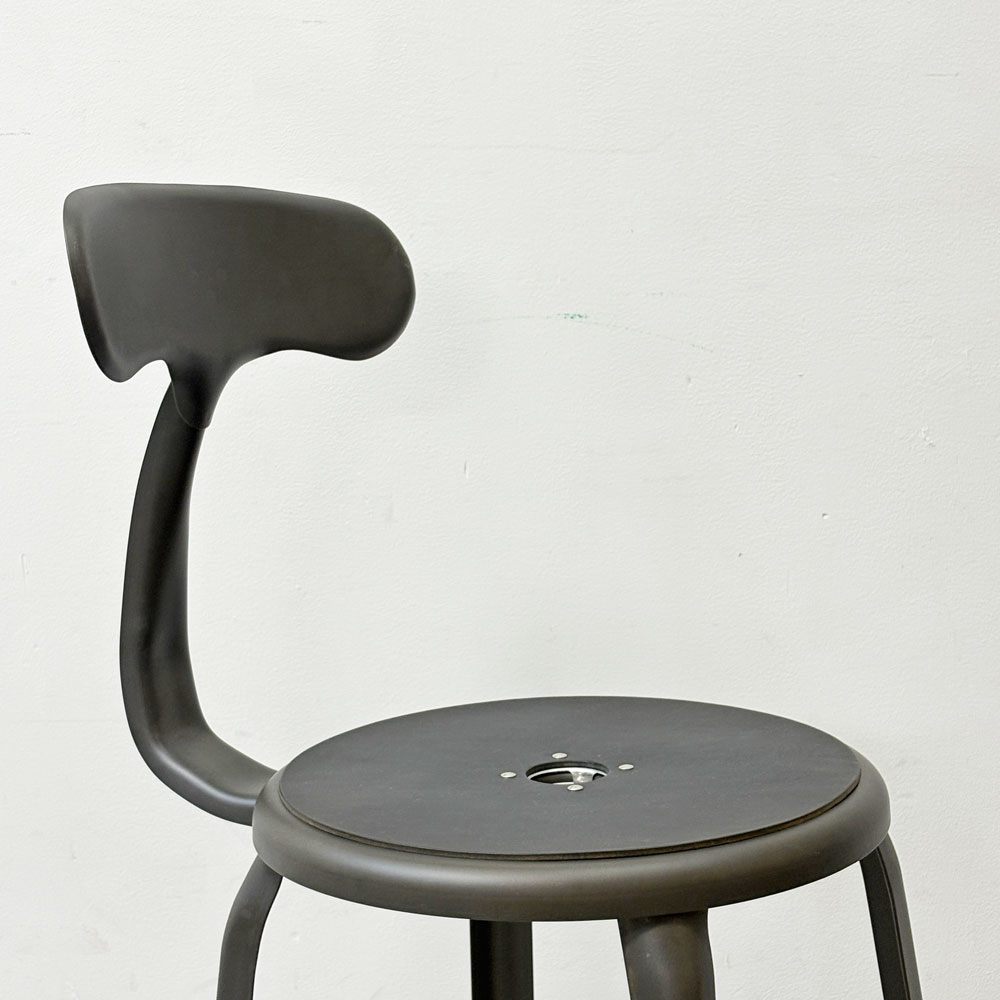 フェールトラヴァイユ FER TRAVAIL ニコルチェア NICOLLE Chair SH45cm ダイニングチェア スチール マットクリア仕上げ 別注モデル レザーパッド付 ネイビー インダストリアル フランス ●