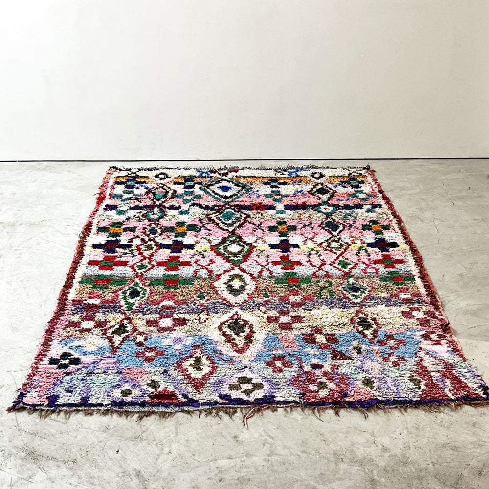 マロック MAROC モロッカンラグ MOROCCAN RUG ボシャルウィット Boucherouite 230×153cm 手織り絨毯 ラグ モロッコ ●