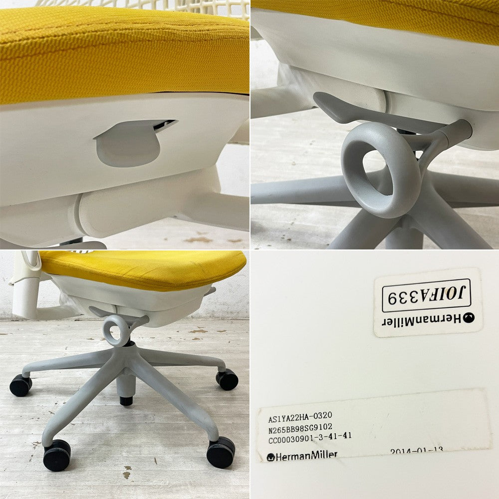 ハーマンミラー Herman Miller セイルチェア SAYL Chair デスクチェア リクライニング 旧モデル イヴ・ベアール ホワイトｘイエロー 2014年製 ●