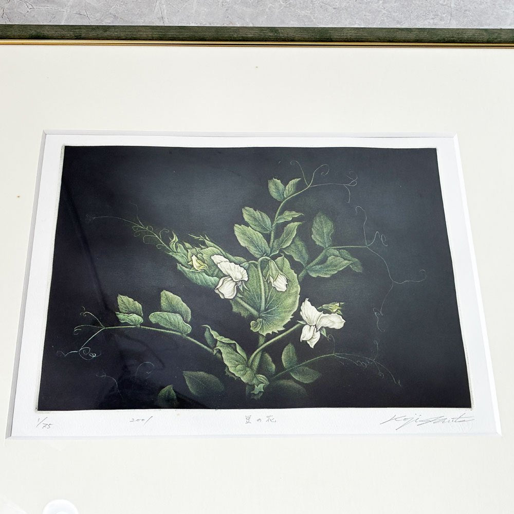 生田 宏司 豆の花 アートポスター アートフレーム 額装品 2001年 51.5×41.5cm  ★