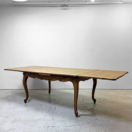 フランスビンテージ french vintage オーク材 パーケットトップ ドローリーフテーブル ダイニングテーブル 伸長式 エクステンション●