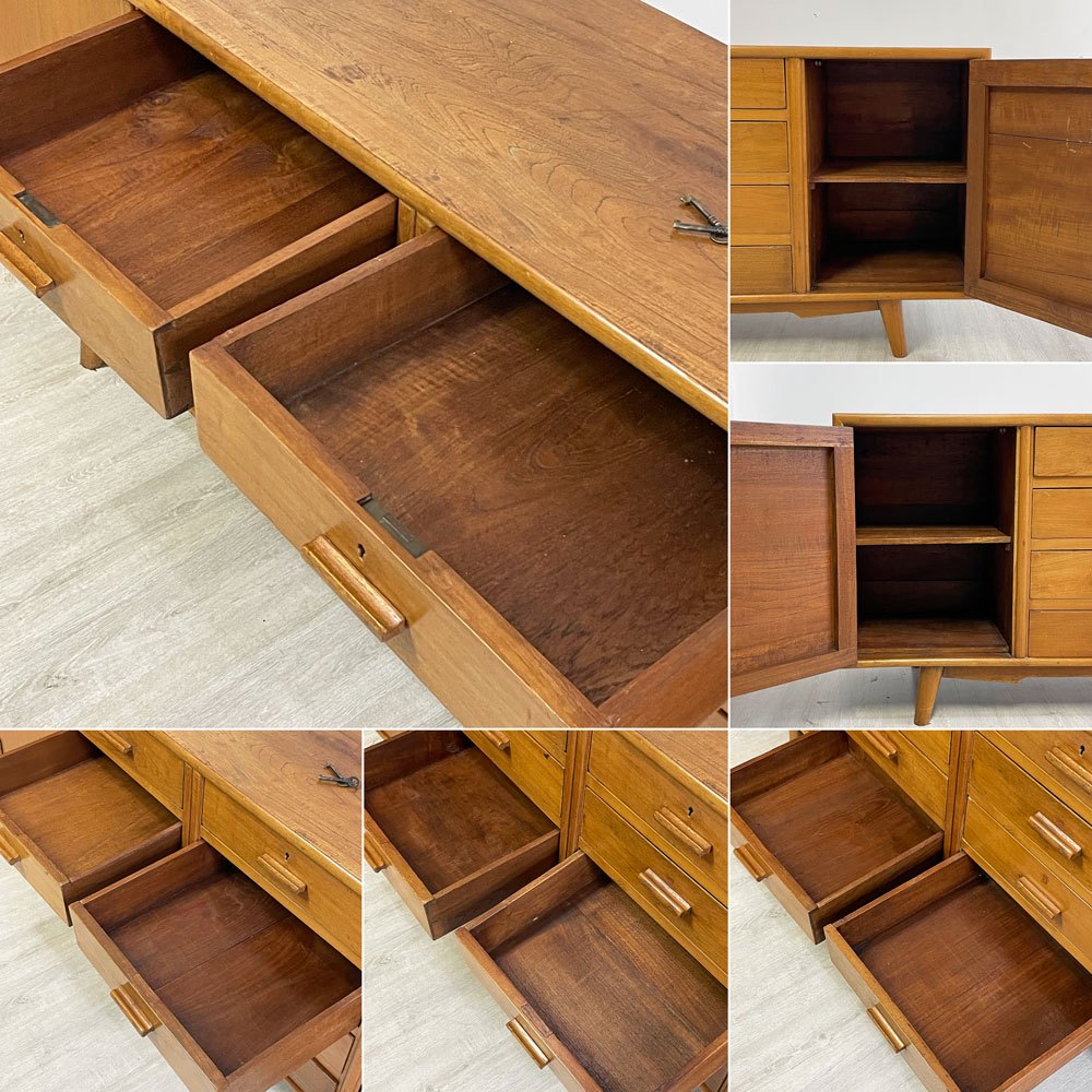 ヒッカドゥワ HIKKADUWA チーク無垢材 サイドボード キャビネット W190cm 鍵付き収納 バリ家具 アジアン ●