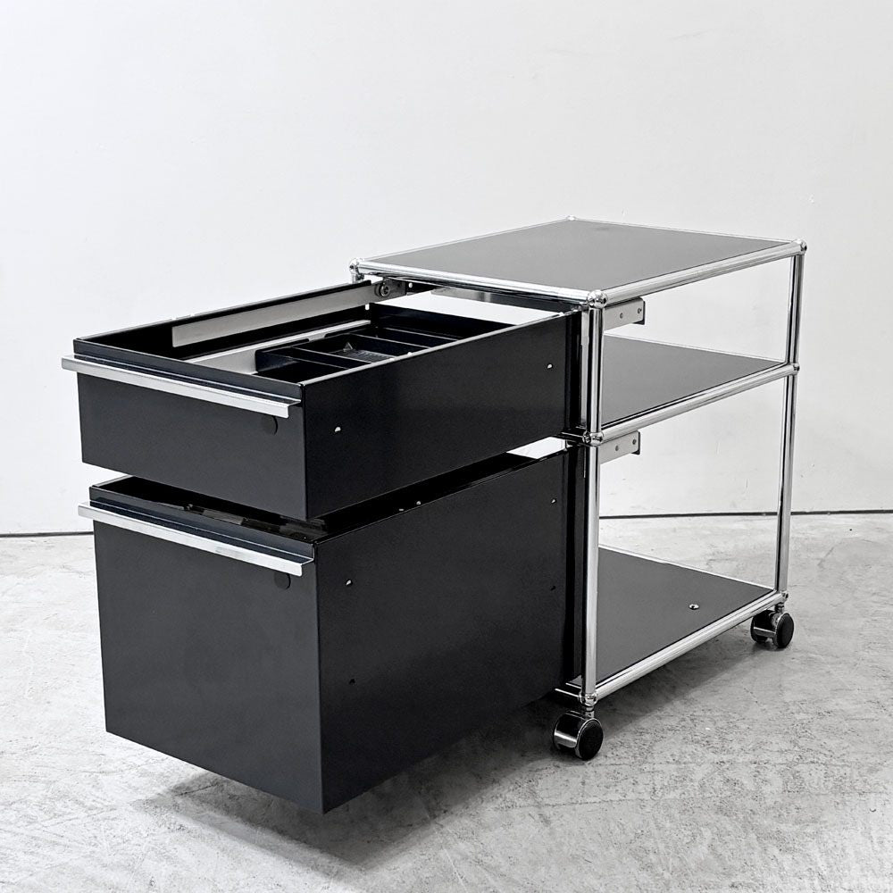 ユーエスエムハラー USMハラー USM Haller モジュラーファニチャー ロールボーイ デスクワゴン 2ドロワー ブラック系カラー キャスター付き ●