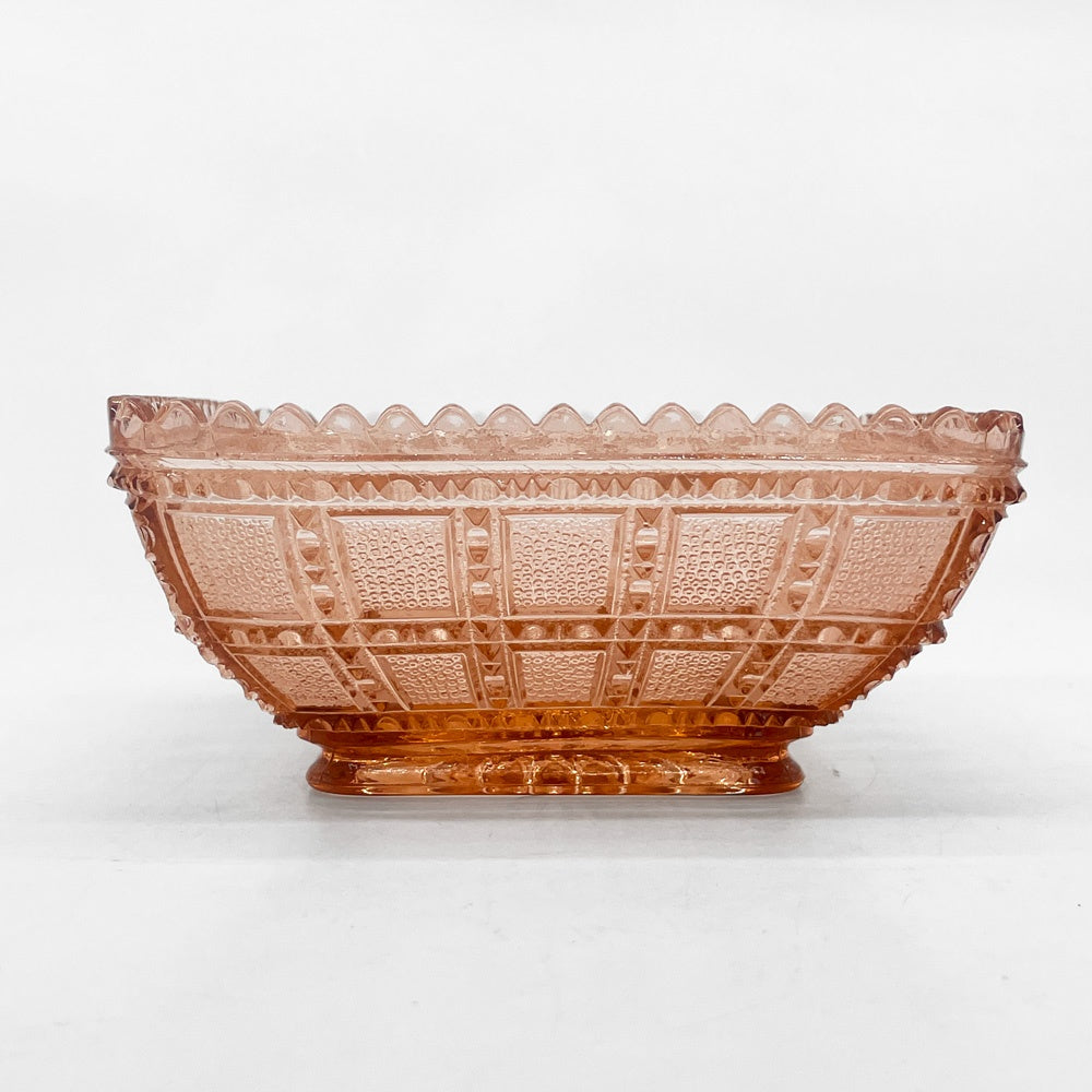 インペリアルグラス Imperial Glass ビーデッドブロック Beaded Block ボウル ピンク USビンテージ ●