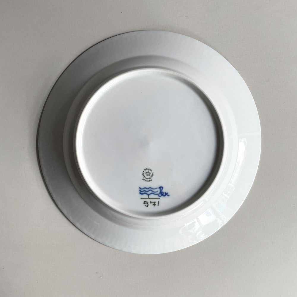 ロイヤルコペンハーゲン ROYAL COPENHAGEN ブルーフルーテッド ハーフレース ディーププレート 25.5cm 深皿 丸皿 陶器 北欧食器 廃番 美品 A ♪