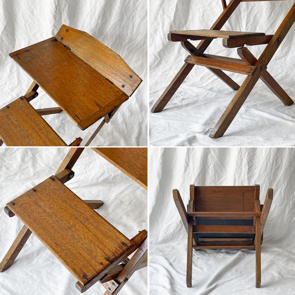 ジャパンビンテージ Japan Vintage フォールディングデスク＆チェア 一体型 ナラ材 古家具 古道具 ◇