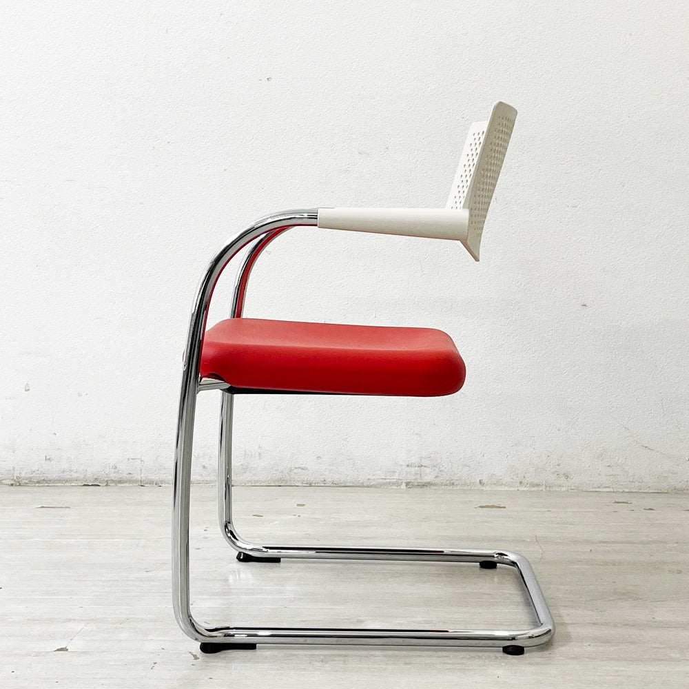 ヴィトラ vitra ビザビ2 Visavis2 アームチェア デスクチェア スタッキングチェア カンティレバー ホワイト×レッド アントニオ・チッテリオ ●