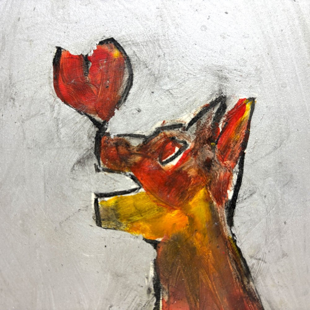 エディ・ドミニク・デュビアン Edi Dominique Dubien 木製パネル 19×24cm パネルアート ウォールアート インテリア 2005年 W19×H24cm 人物 犬 モダンアート 現代美術 フランス ●