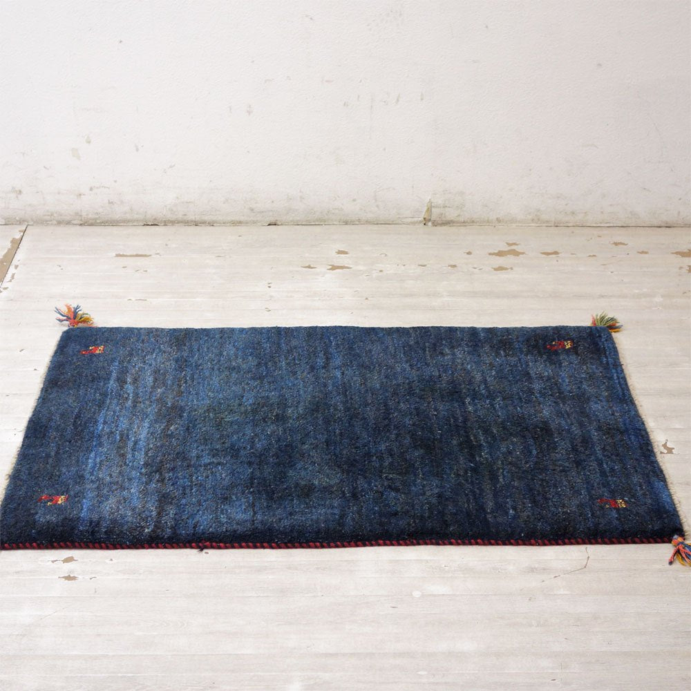 イラン 手織り ギャッベ gabbeh 絨毯 ラグ カーペット ブルー 122×83cm 鹿モチーフ ●