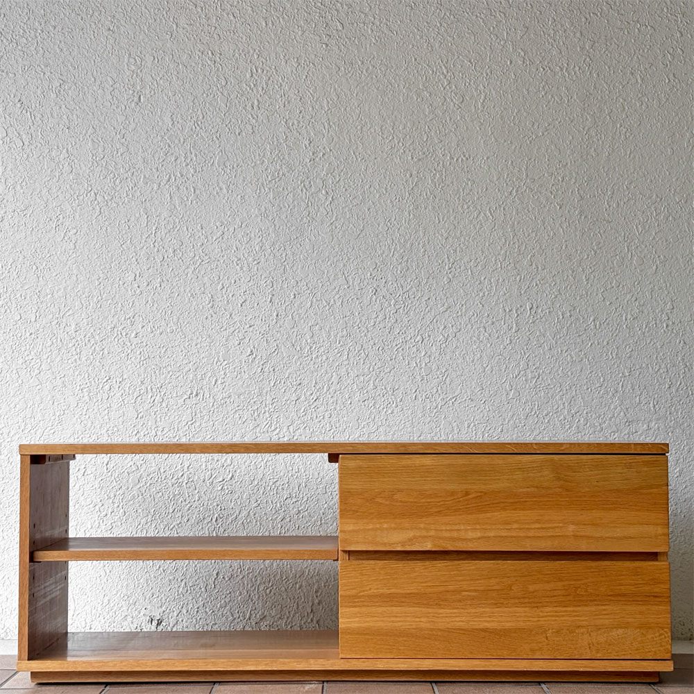 無印良品 MUJI 木製AVラック テレビボード オーク材 2ドロワー ナチュラルモダン W120cm ◇
