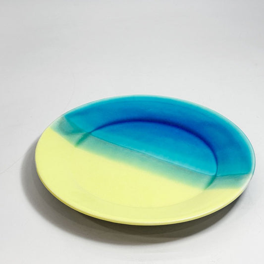 あわびウェア Awabi ware 二彩7寸平皿 プレート デザートプレート Φ20cm うつわ イエロー×ブルー 陶器 現代作家 B ★