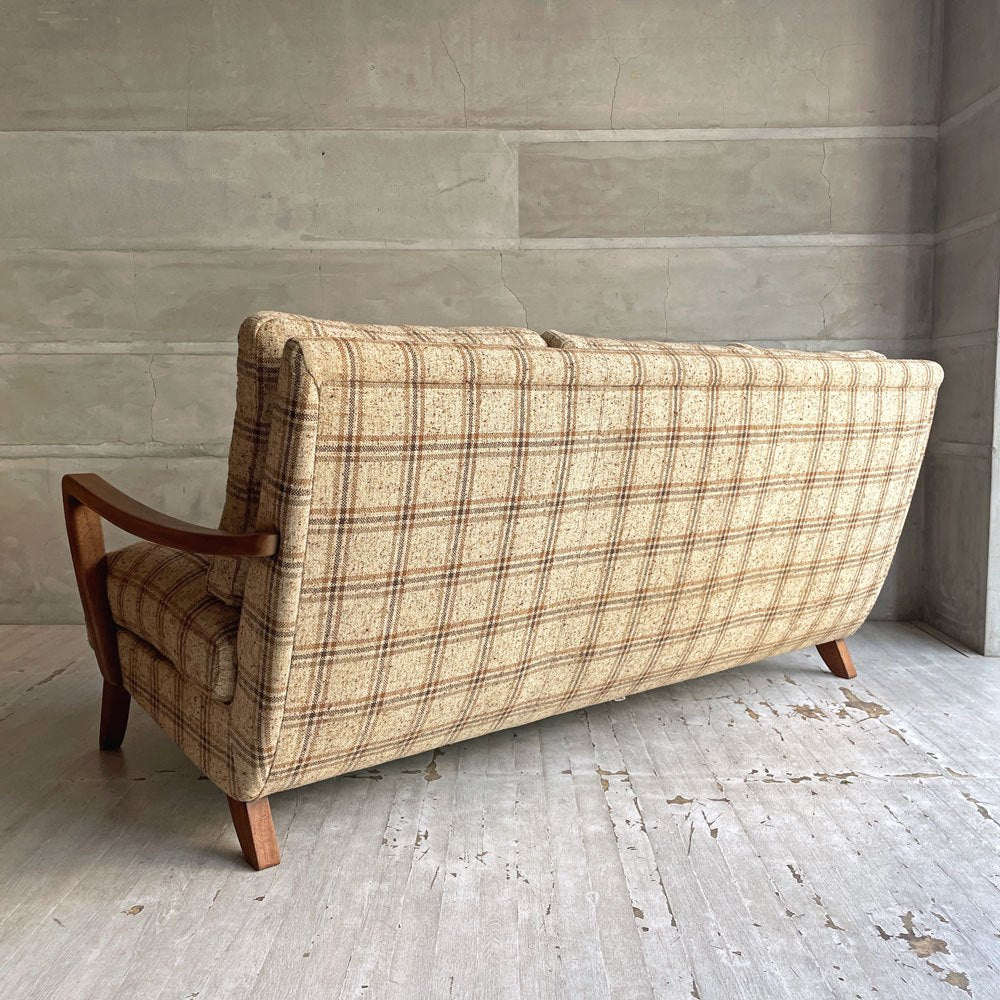トラックファニチャー TRUCK FURNITURE 3pソファ 3人掛け ウォールナット材 フェザークッション チェック柄 レトロ ビンテージテイスト 廃番希少 ♪