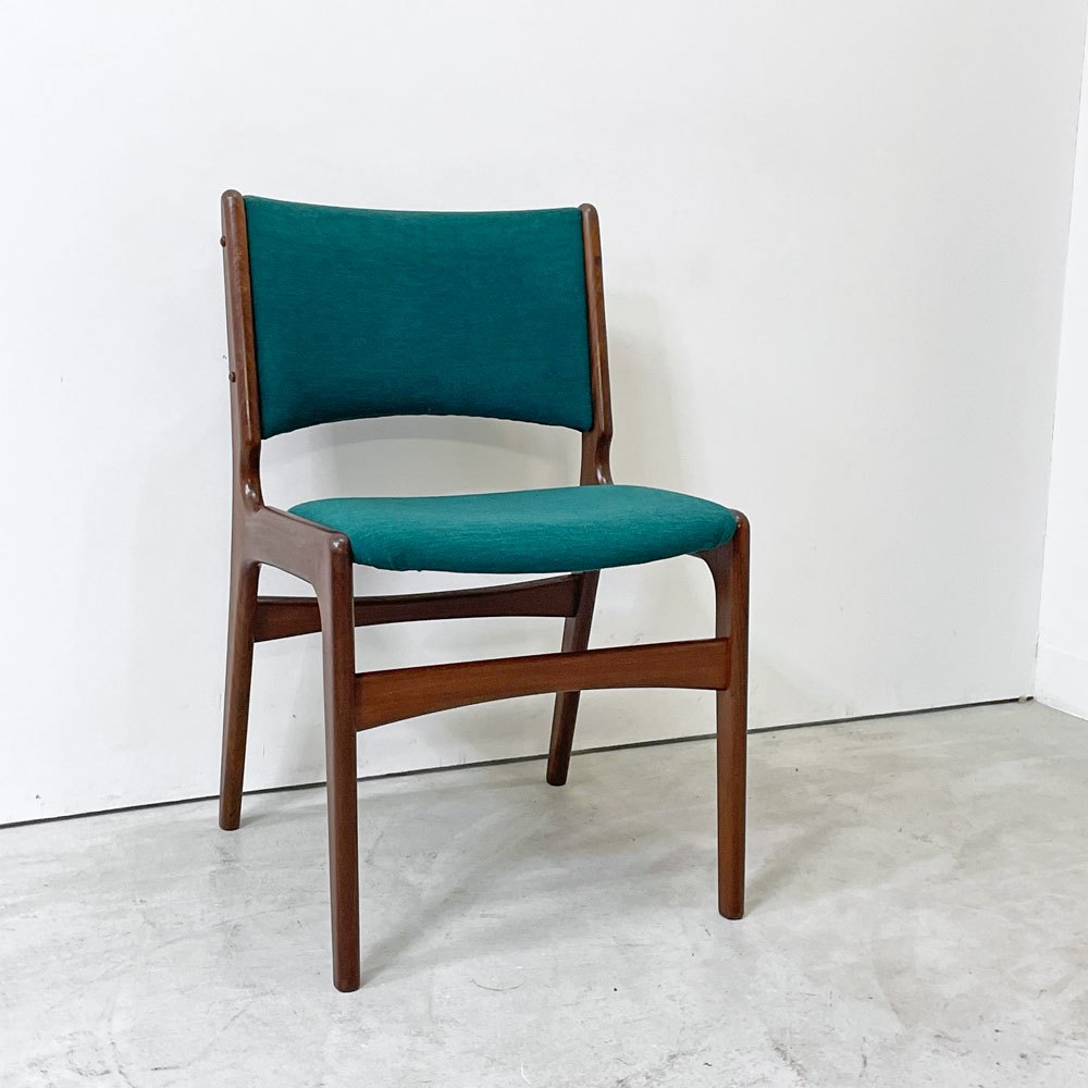 アンダーストルップ Anderstrup Mobelfabrik ダイニングチェア Model 89 チーク材 ファブリックシート グリーン系 エリック・バック Erik Buch デンマーク ビンテージ 北欧家具 ●
