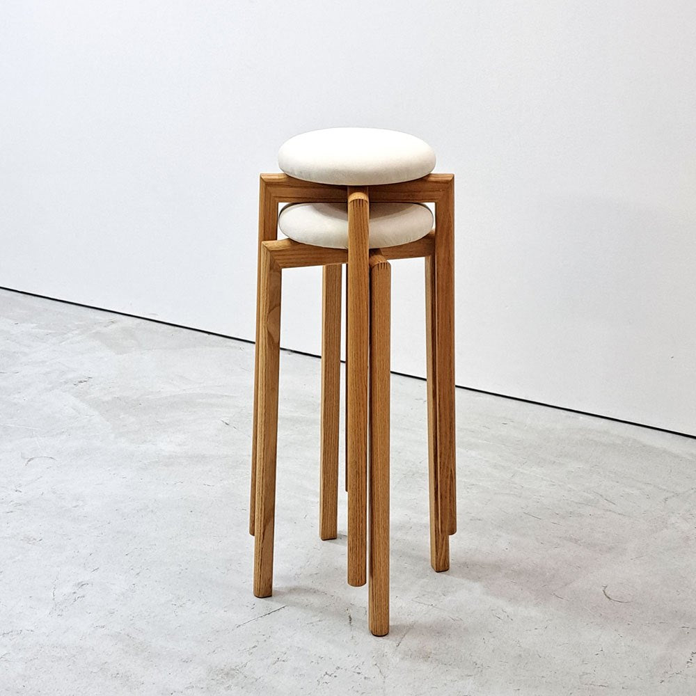 匠工芸 TAKUMI マッシュルームスツール MUSHROOM ハイスツール Lサイズ ファブリック座面  ホワイトアッシュ材 旭川家具 A ●