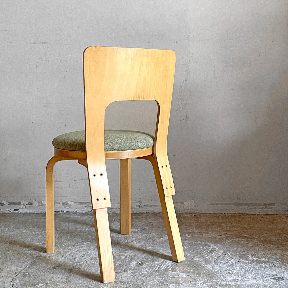 アルテック artek チェア66 CHAIR66 ダイニングチェア ナチュラルラッカー バーチ材 ファブリックシート アルヴァ・アアルト フィンランド 北欧家具 ビンテージ A ■