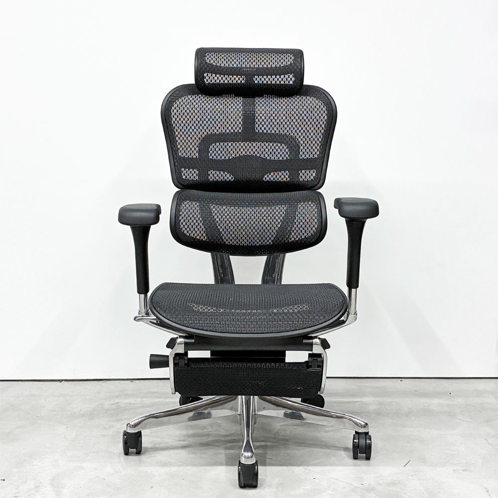 エルゴヒューマン Ergohuman プロ2 オットマン PRO2 ottoman デスクチェア ブラックメッシュ オットマン内蔵式 メモリーロッキング 2024年製 定価￥293,700- ◎