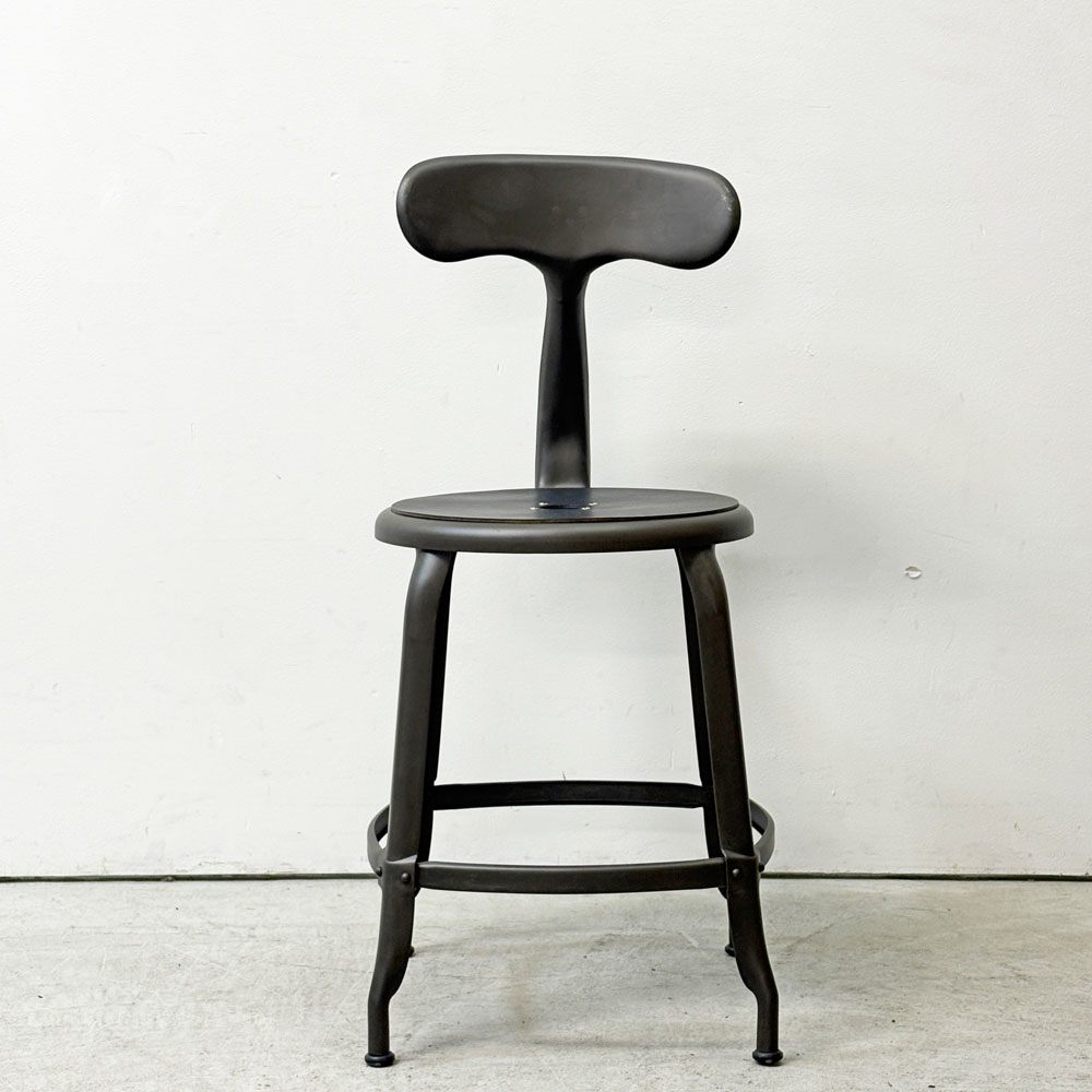 フェールトラヴァイユ FER TRAVAIL ニコルチェア NICOLLE Chair SH45cm ダイニングチェア スチール マットクリア仕上げ 別注モデル レザーパッド付 ネイビー インダストリアル フランス ●