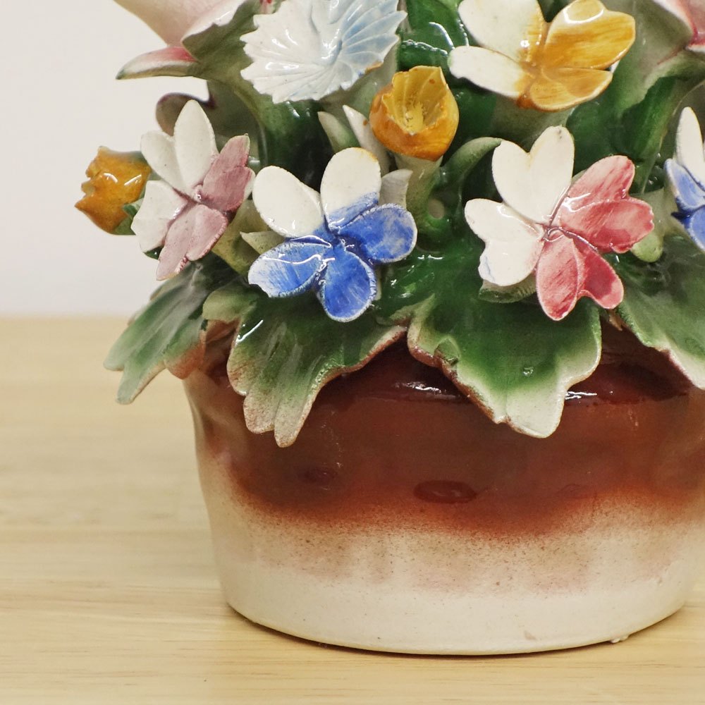 カポディモンテ CAPODIMONTE 陶花 フラワー オブジェ H11.3cm イタリア A ◎