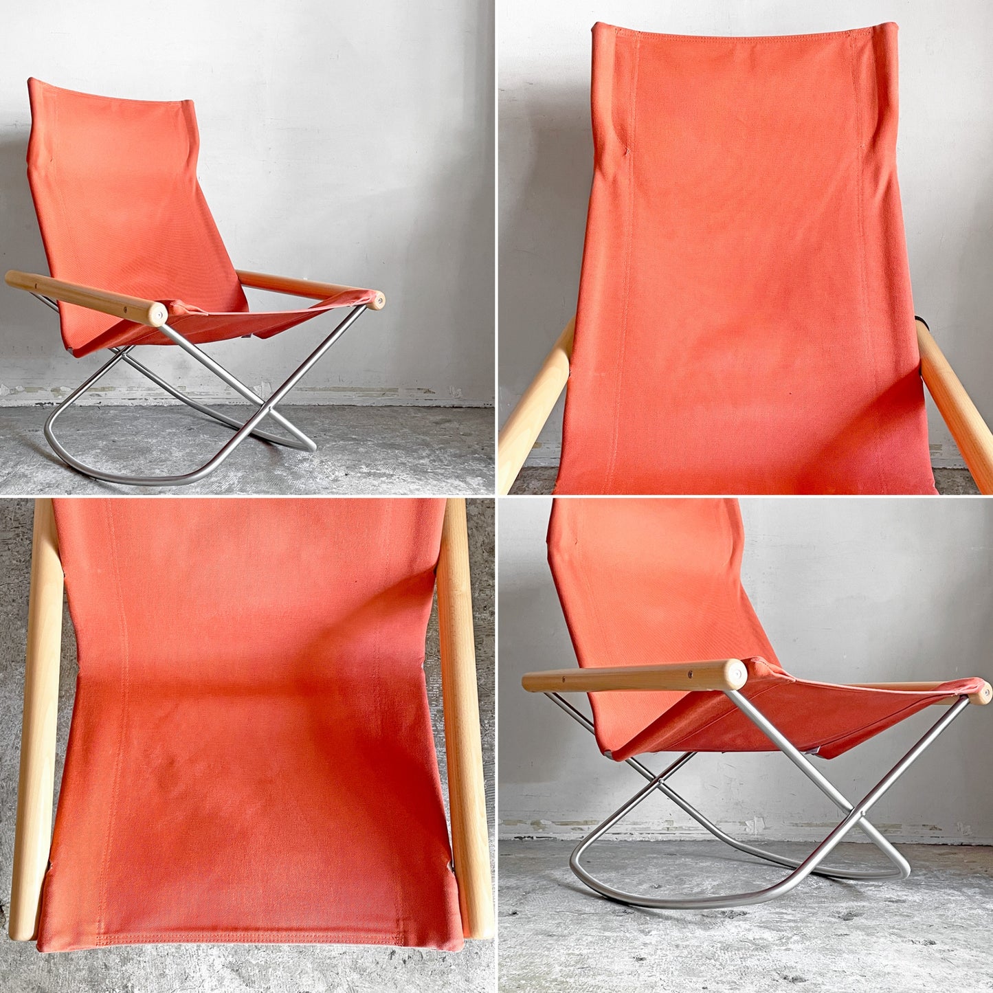 ニーチェアX  NY chair X フォールディングチェア ロッキング 折り畳み ナチュラル×レンガ MoMA 藤栄 新居 猛 ■