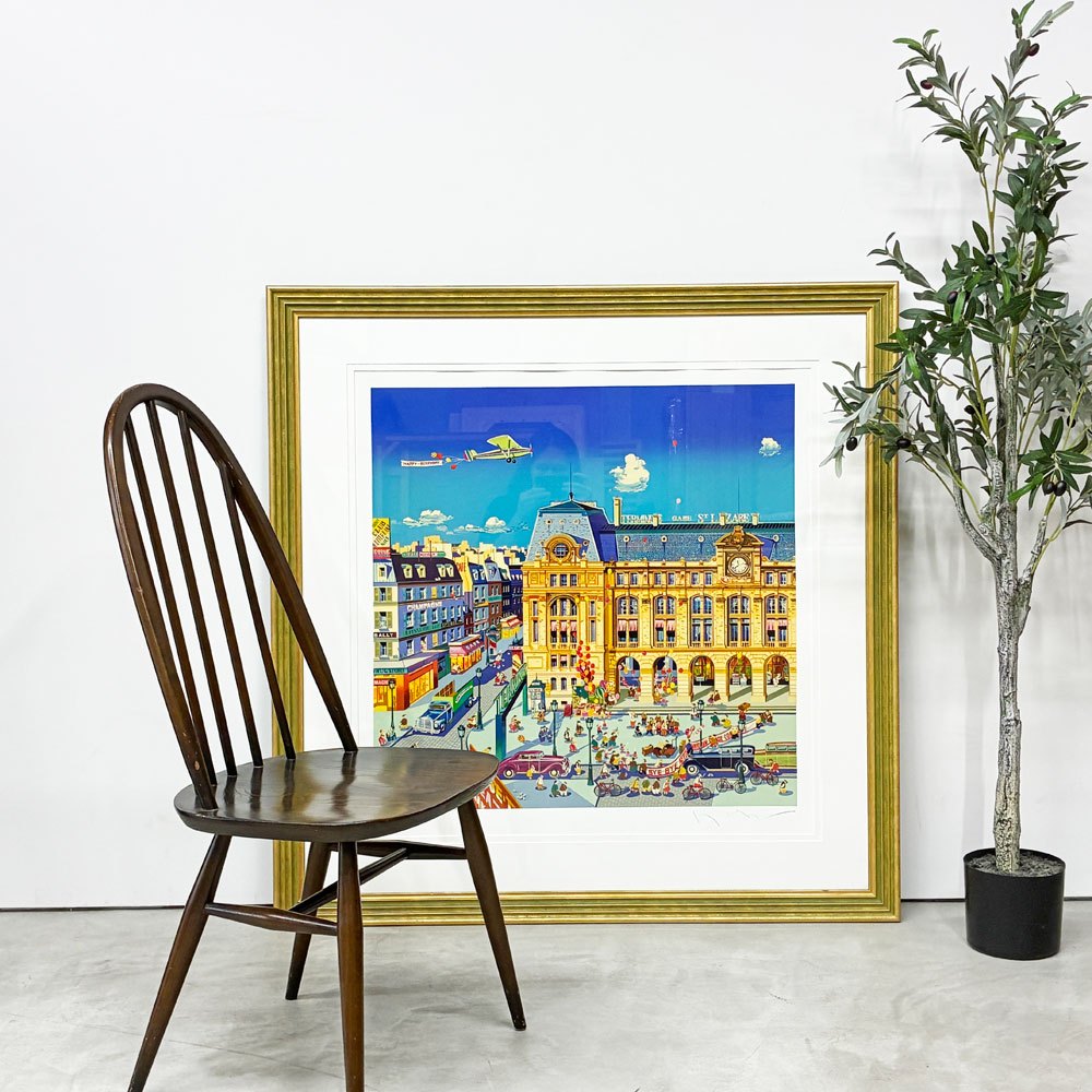 ヒロ ヤマガタ 山形博導 サン・ラザール駅 シルクスクリーン 225/295 額装品 111×113cm 限定品 版画 絵画 フランス パリ 1986年 ◎