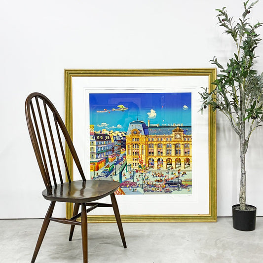 ヒロ ヤマガタ 山形博導 サン・ラザール駅 シルクスクリーン 225/295 額装品 111×113cm 限定品 版画 絵画 フランス パリ 1986年 ◎