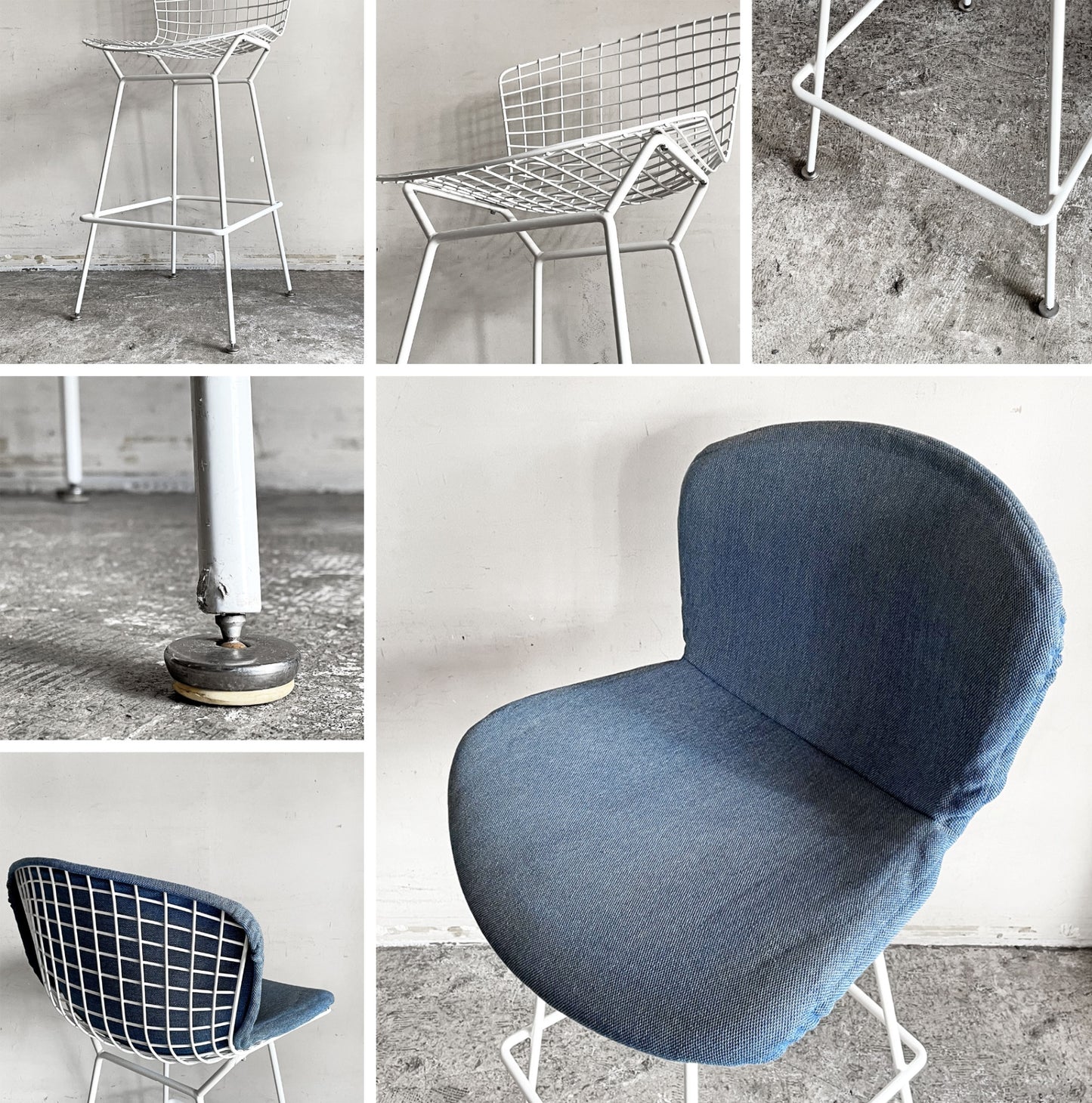 ノル Knoll Counter Height Stool カウンター ハイスツール ワイヤーチェア ホワイト ハリー・ベルトイア ミッドセンチュリー シートパッド付き ビンテージ ■