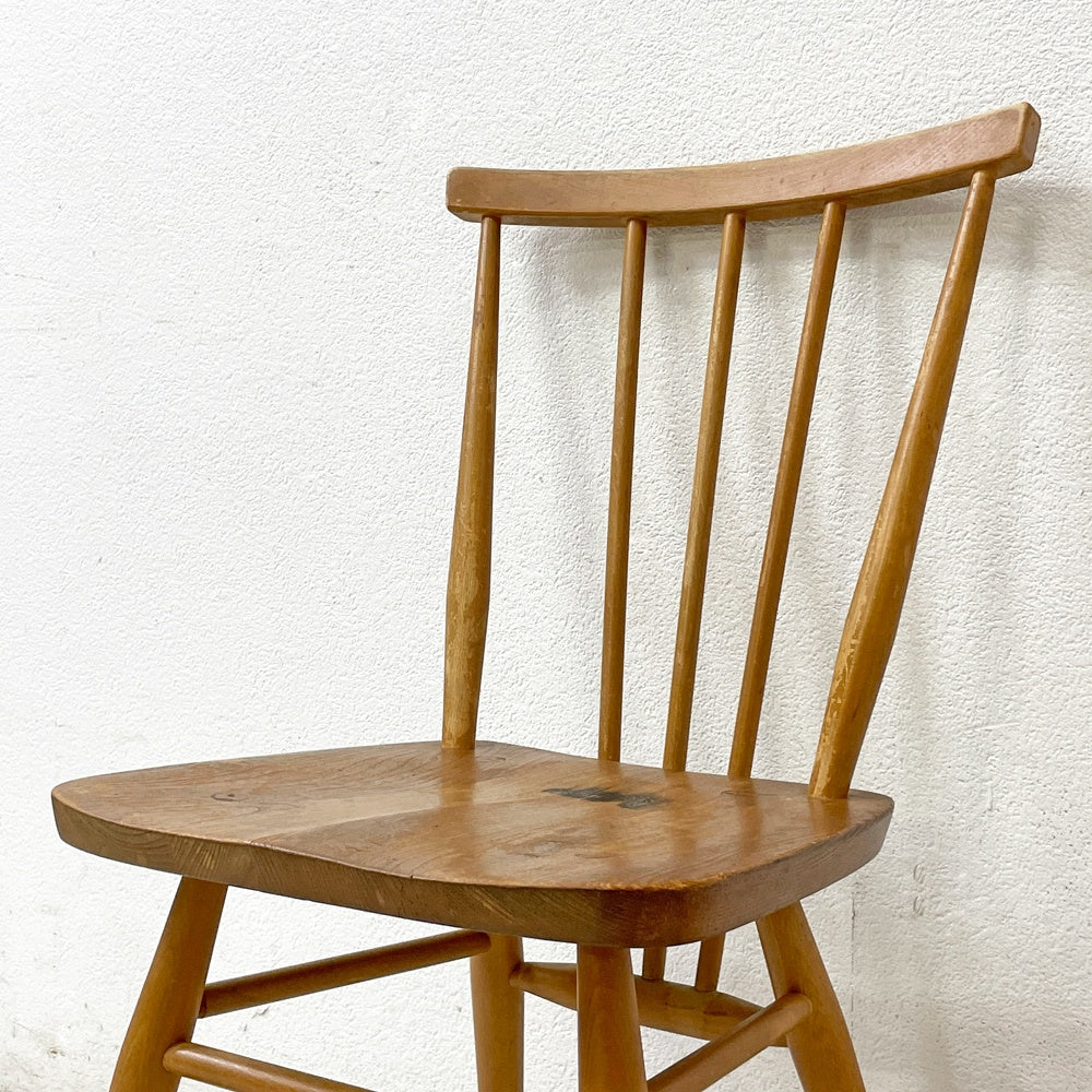 アーコール Ercol スティックバックチェア ダイニングチェア エルム材 UKビンテージ Vintage 英国家具 ●