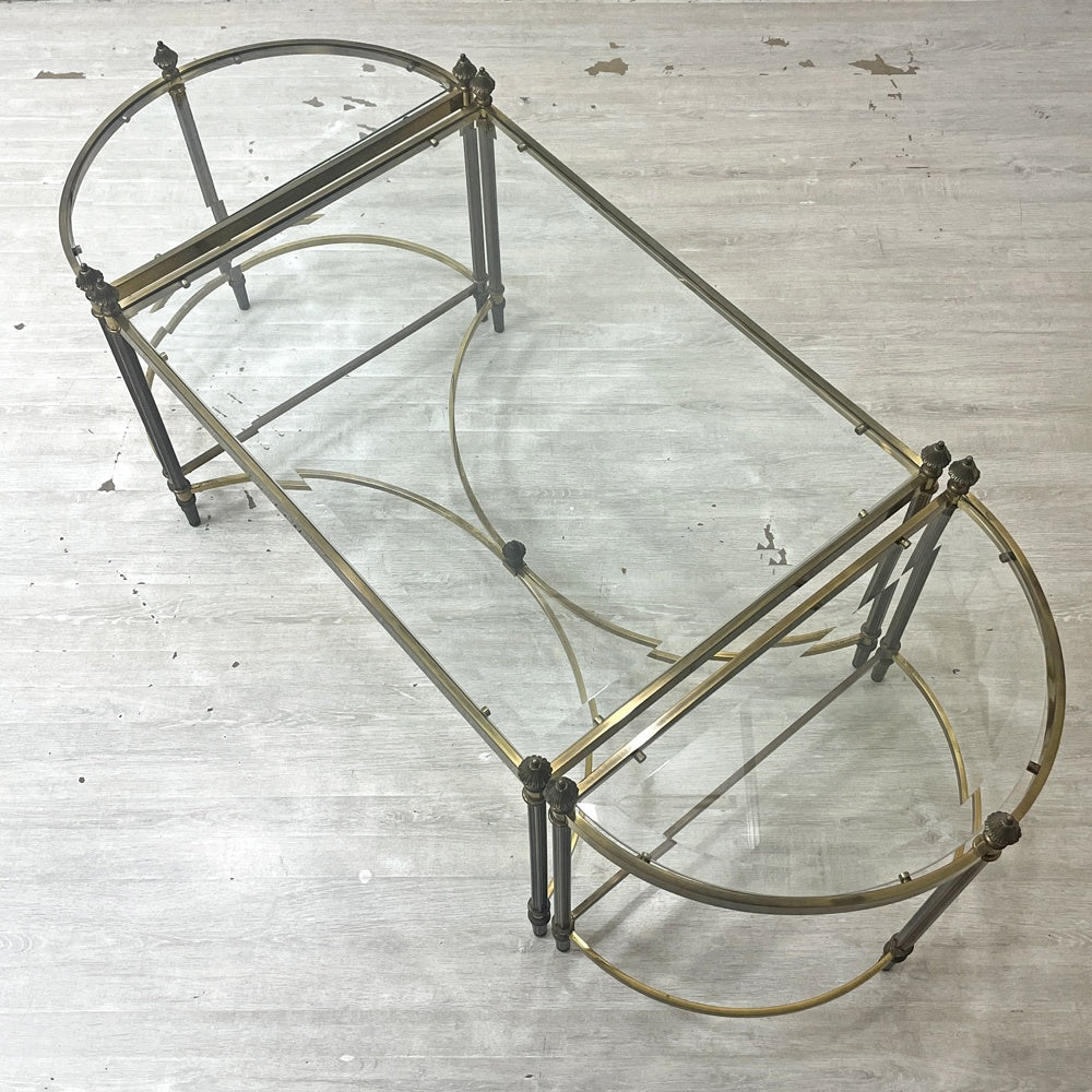 ガラス × 真鍮フレーム セパレート コーヒーテーブル 3点セット ビンテージ Vintage ●