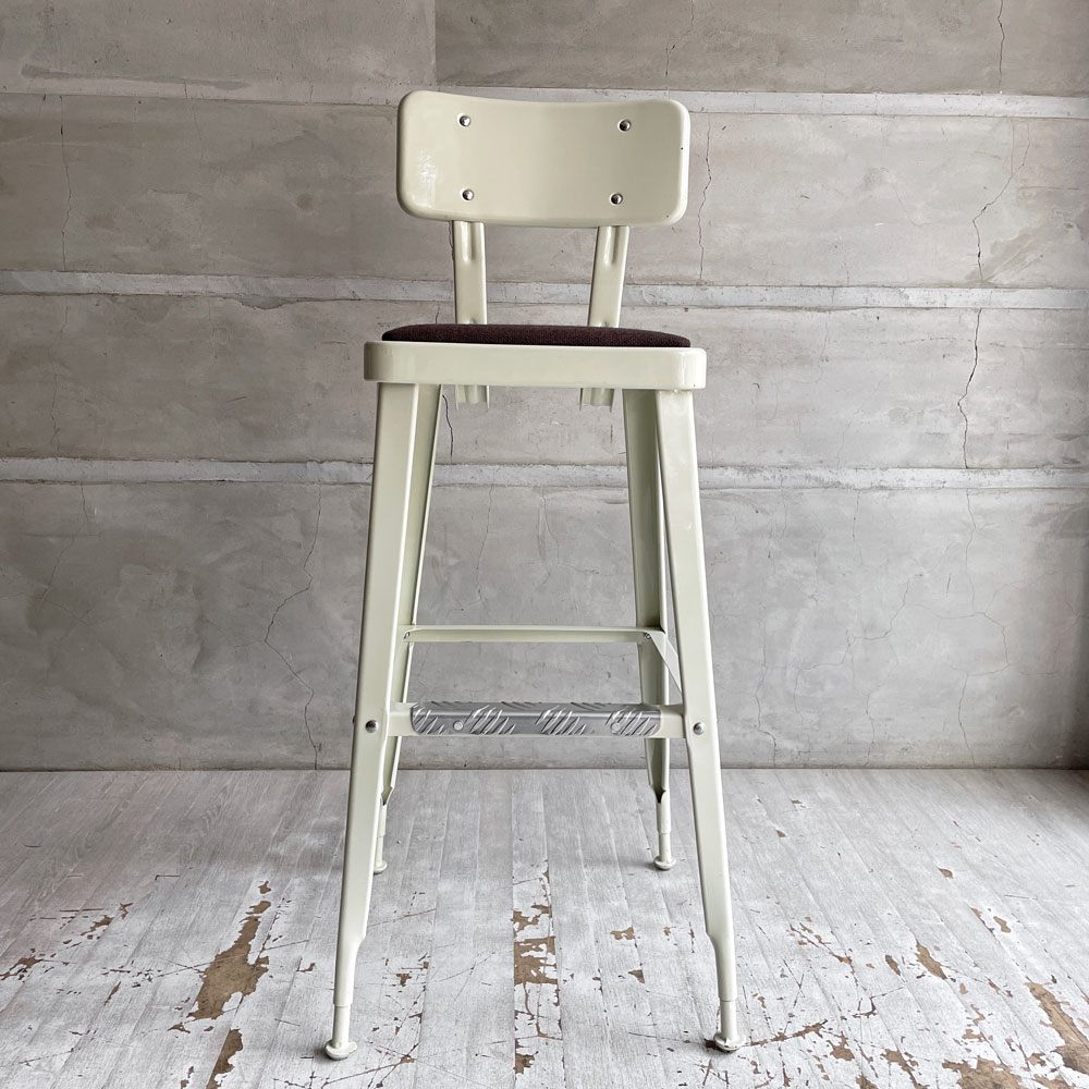 ダルトン DULTON スタンダードバーチェア Standard bar chair ハイチェア アイボリー スチール×ファブリック USビンテージスタイル 座面張替え済 参考定価¥28,600- B♪